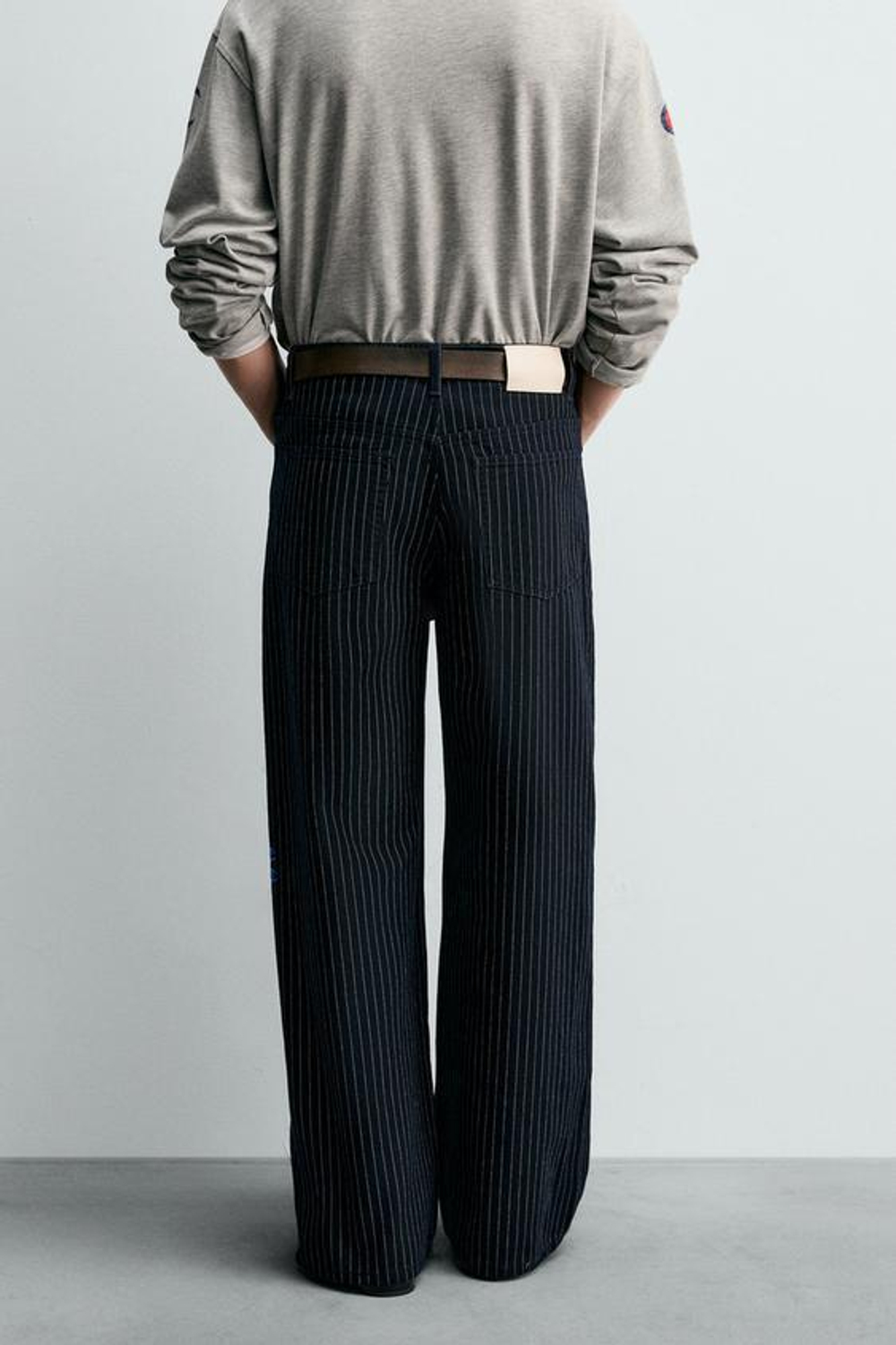 ZARA X CHAMPION ® ДЖИНСЫ BAGGY FIT В ПОЛОСКУ, СИНИЙ