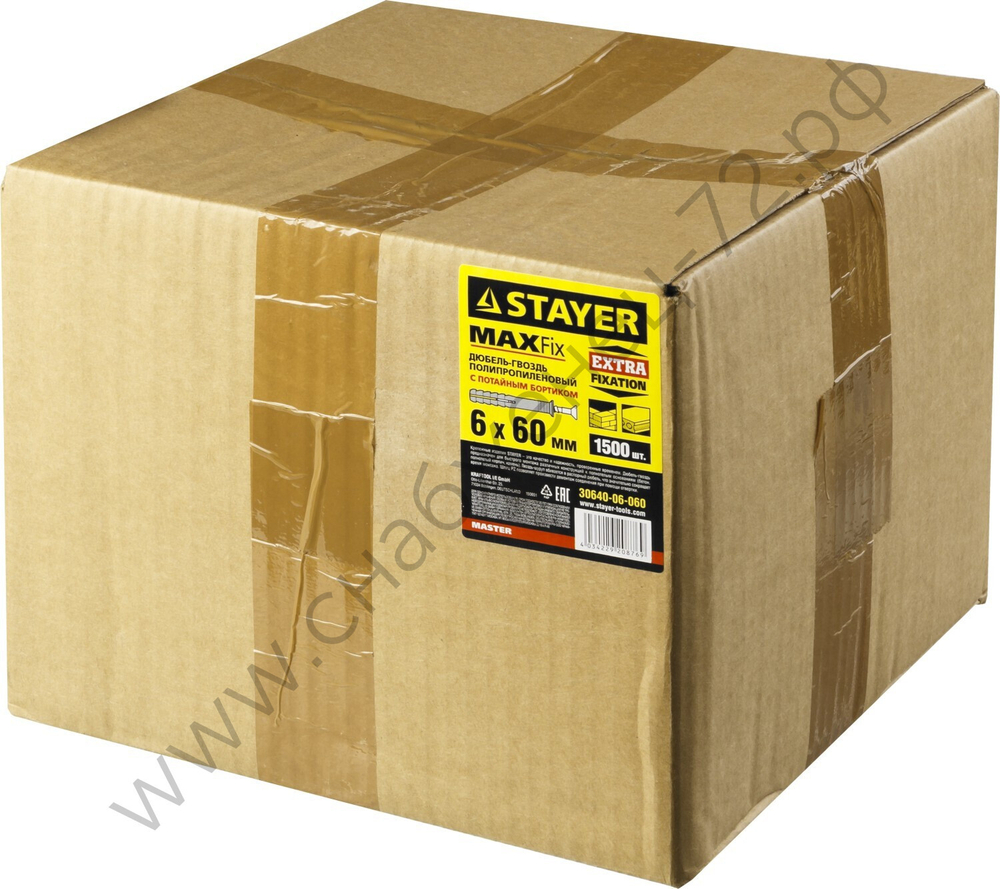 STAYER 6 x 60 мм, потайный бортик, дюбель-гвоздь полипропиленовый, 1500 шт (30640-06-060)