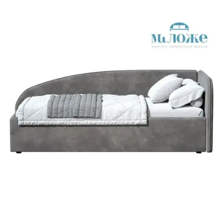 Кровать Элис 90х200 Темно-Серый Велюр Правый Угол