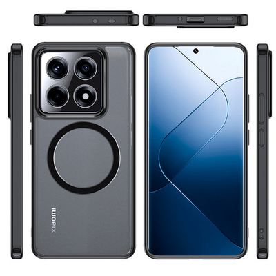 Чехол с Магсейф Xiaomi 14T прозрачный матовый с черным бортом WLONS