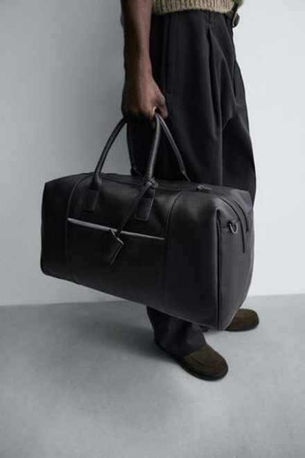 ZARA ДОРОЖНАЯ СУМКА ИЗ КОЖИ, ЧЕРНЫЙ