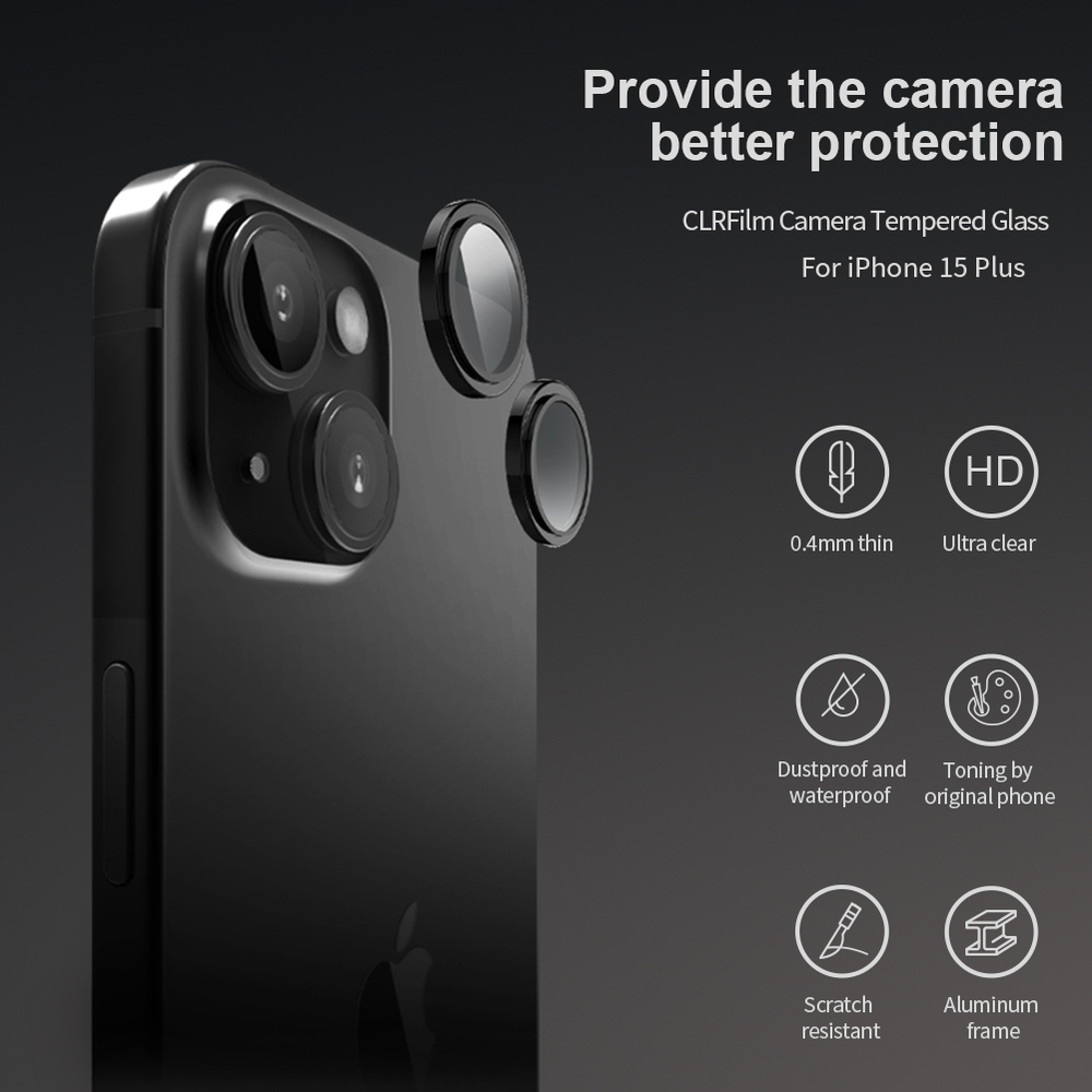 Защитное стекло (2шт) от Nillkin на камеры для смартфона iPhone 15 и 15 Plus, серия CLRFilm Camera Tempered Glass