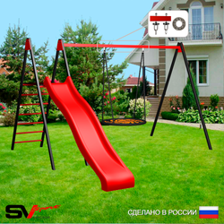 Уличные качели Sv Sport с горкой УК183.2П1 (3.7м/Гнездо 115см/Подвесы на подш 1к)