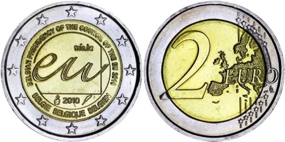 Бельгия 2 евро, 2010 Председательство в ЕС XF
