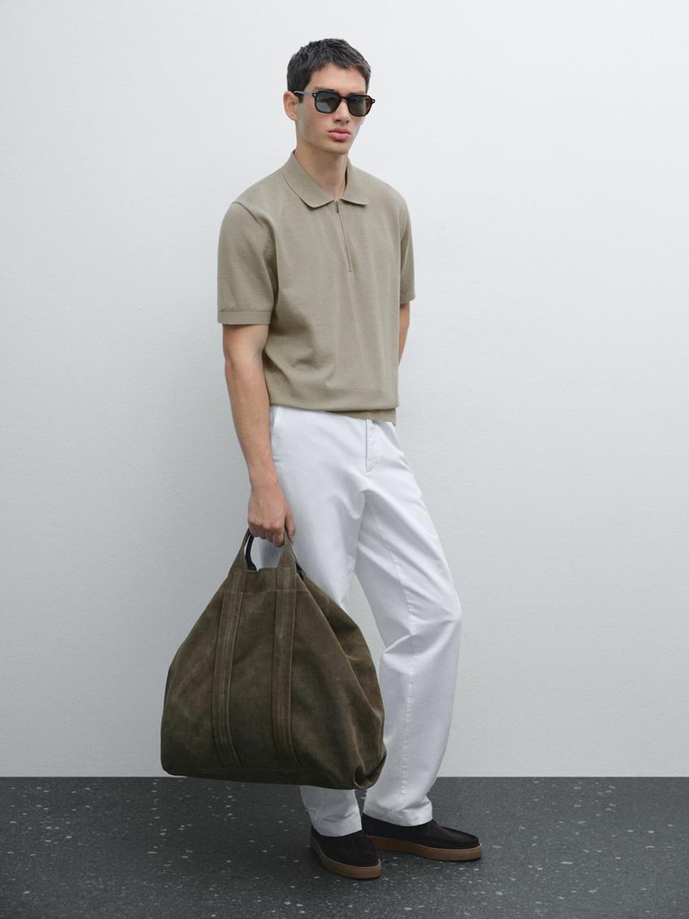 Massimo Dutti Поло с короткими рукавами из рельефной ткани, серый