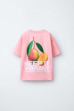 ZARA ФУТБОЛКА С ПРИНТОМ, РОЗОВЫЙ/БЕЛЫЙ