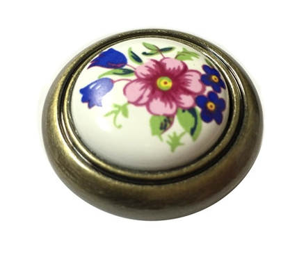 Ручка-кнопка 35 фарфор/узор синий букет 4322 DV