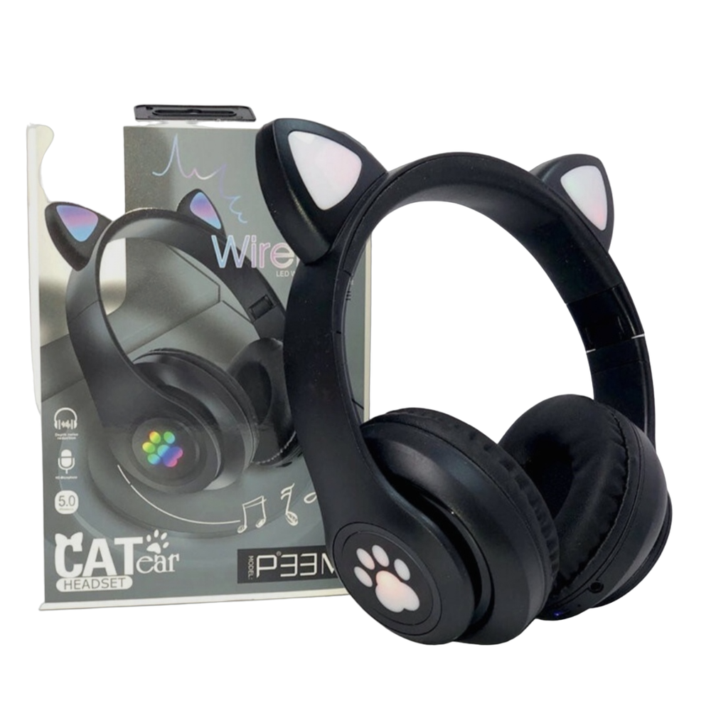 Беспроводные bluetooth наушники  LED+ со светящимися кошачьими ушками "Cat Ear P33M"