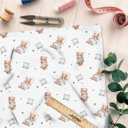 Ткань сатин спят усталые игрушки медвежата