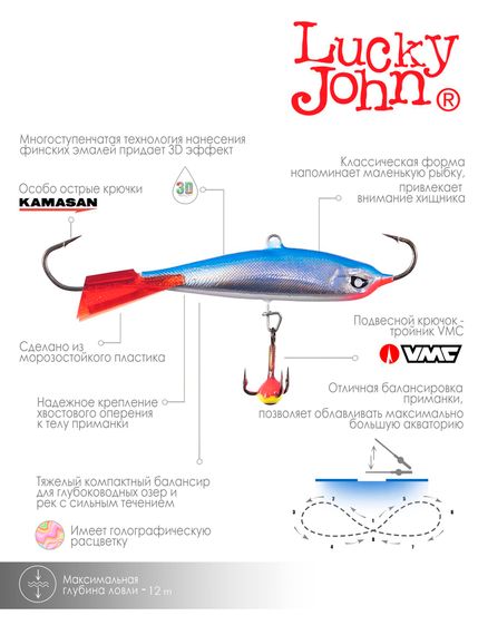 Балансир Lucky John NORDIC 5 с тр. 50мм/15HRT блистер