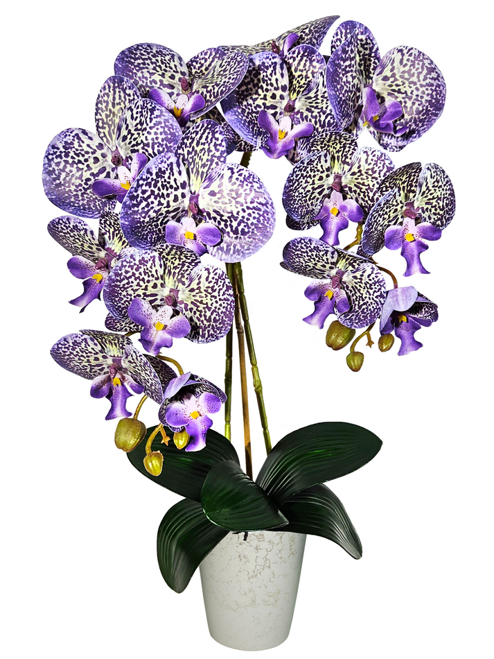 Искусственные Орхидеи Леопардовые 2 ветки латекс в кашпо, 55см