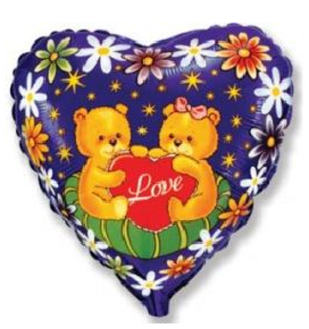 Ф 18" Сердце Влюбленные медведи с сердечком 40 см.