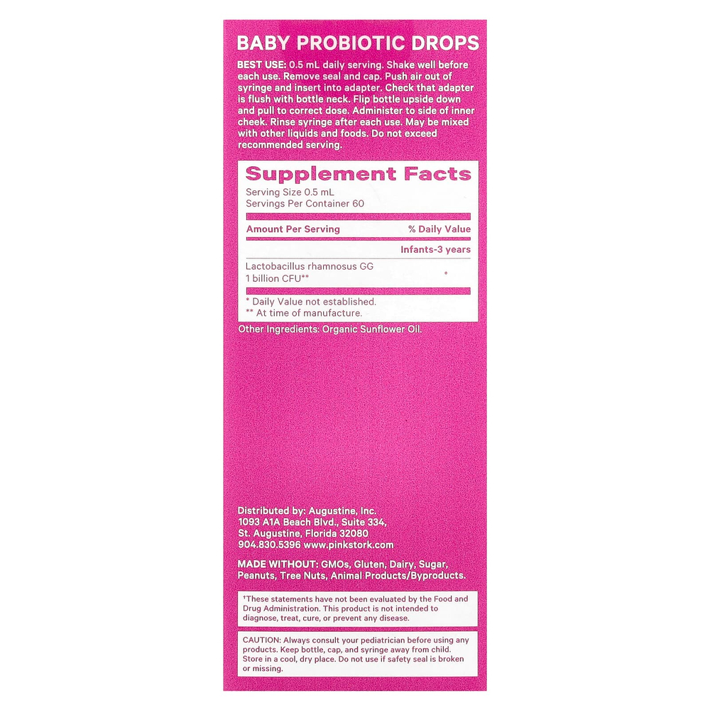Pink Stork, Детские пробиотические капли, для детей от 0 лет, без добавок, 30 мл (1 жидк. Унция)