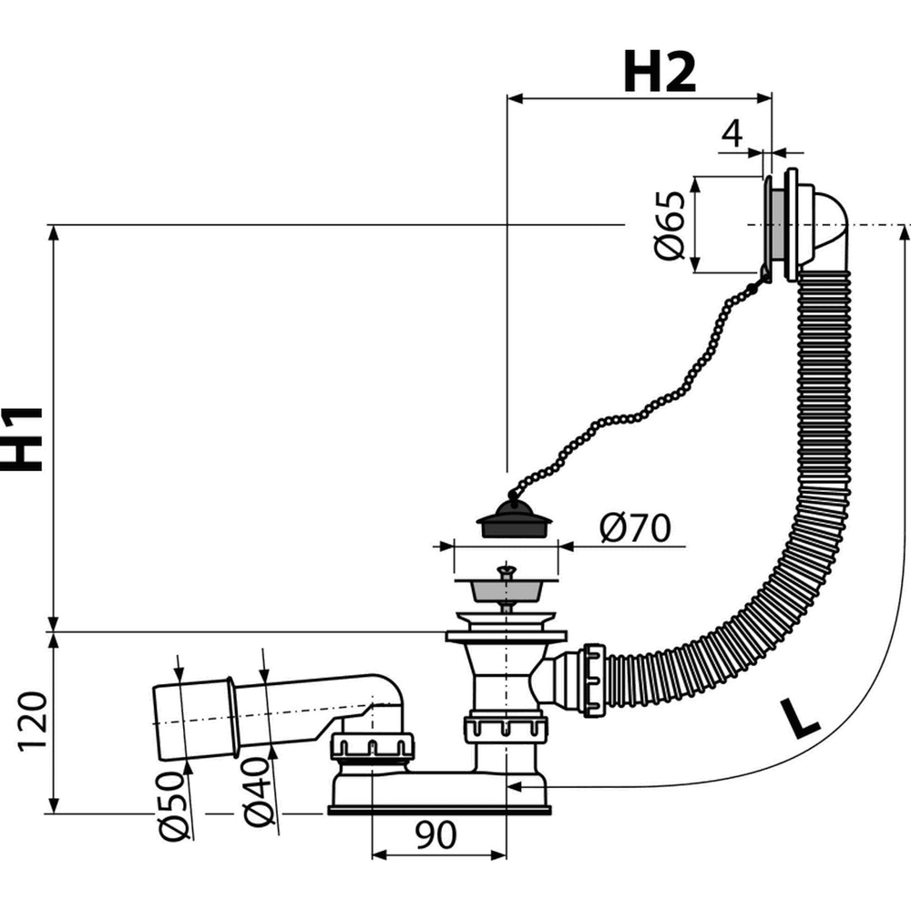 Обвязка для ванны 57 см с вып. и переливом регулируемая Alca Plast/Alcadrain A501/AG210112160