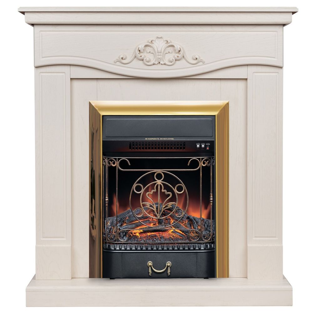 Электрокамин RealFlame Junona WT айвори с очагом Majestic Lux Brass