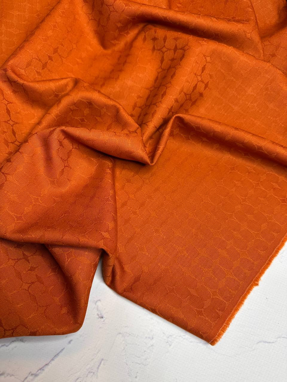 Костюмно-плательная однотонная жаккардовая шерсть с узором (COMME DES GARÇONS, 100%шерсть, Оранжевая охра, 142, 264 гр/м2)