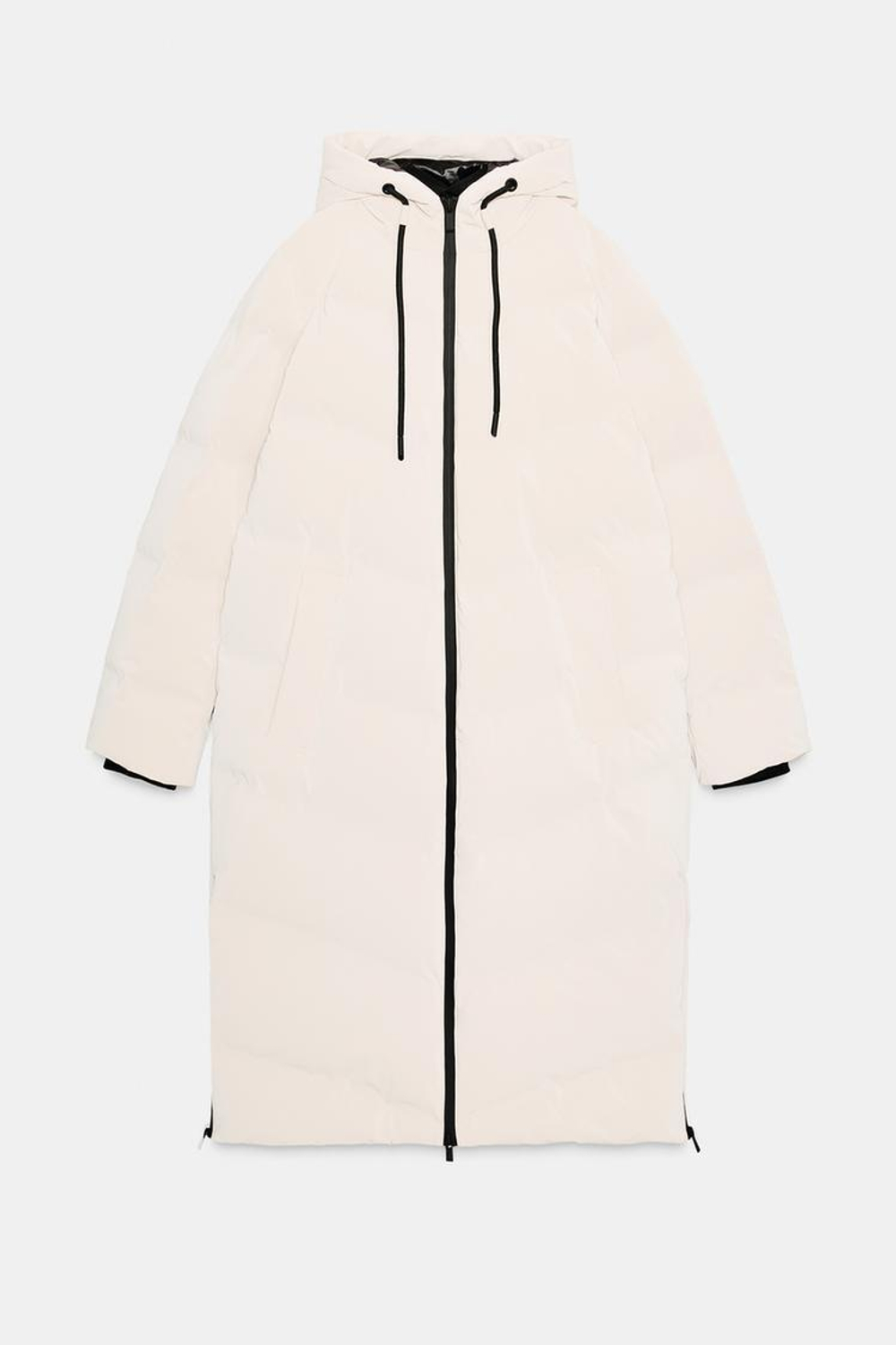 ZARA ДЛИННЫЙ ПРОРЕЗИНЕННЫЙ АНОРАК WINDPROOF С КАПЮШОНОМ, СВЕТЛО-БЕЖЕВЫЙ