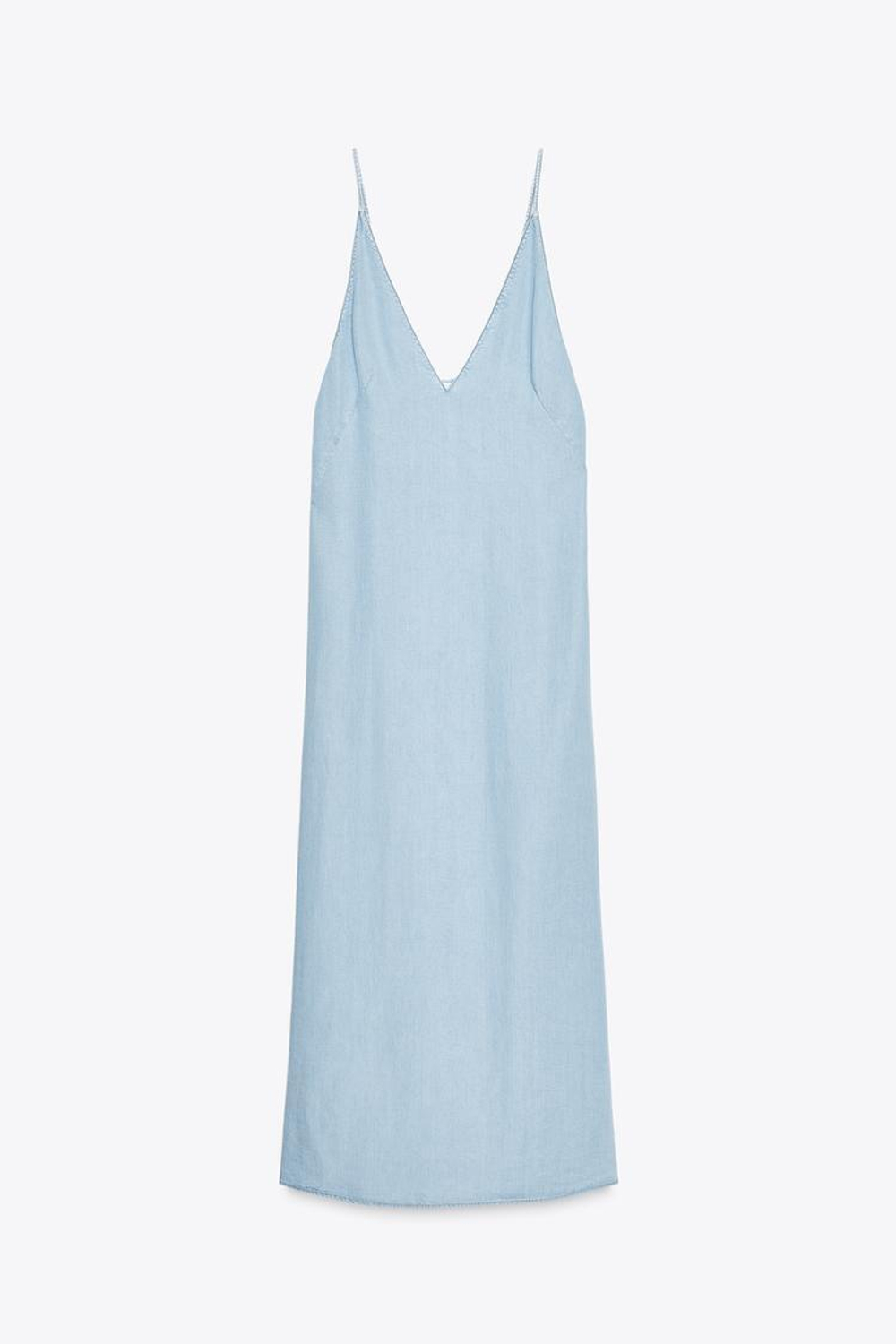 ZARA ПЛАТЬЕ МИДИ ИЗ СТРУЯЩЕЙСЯ ТКАНИ, ГОЛУБОЙ