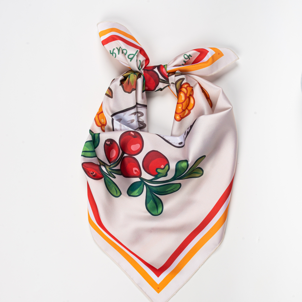 Шейный платок «Сова и ягоды», 70×70 см