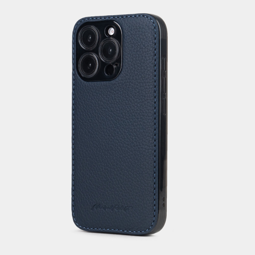 Чехол-накладка кожаная для iPhone 16 Pro Max, теленок синего цвета
