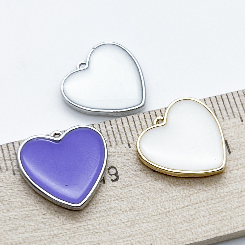 Подвеска Сердце, цвет серебро+белый, размер 15 мм, цена за 1 шт