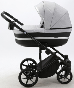 Детская коляска Adamex Rimini 2 в 1 RI13-LUX СВ.СЕР.БЕРЕЗКА+ЧЕРН.КОЖА+СЕРЕБР.ОТДЕЛКА