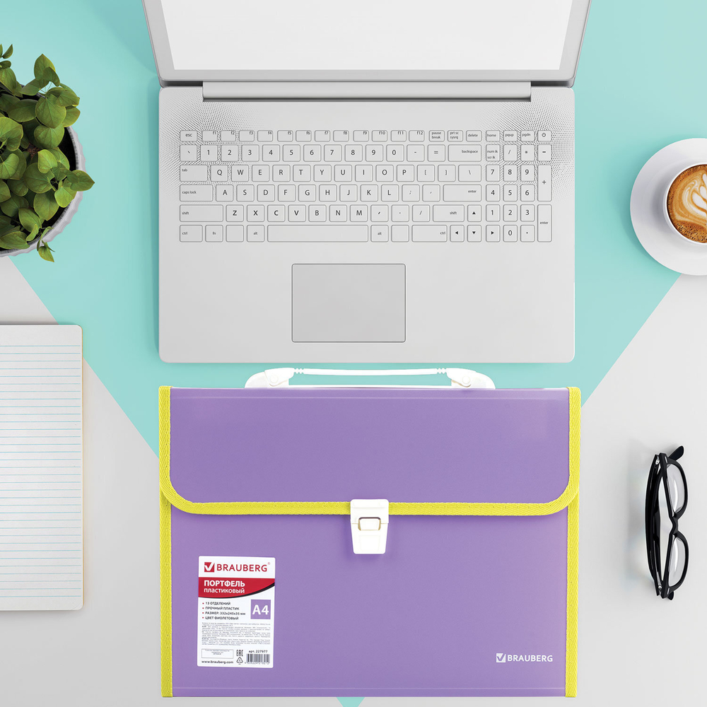 Папка-портфель пластиковая BRAUBERG "JOY" А4 (330х245х35 мм) 13 отделений с окантовкой фиолетовая (2 штуки в упаковке)