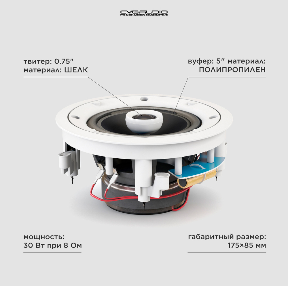CVGAUDIO CХ508 Двухполосная акустическая система home Hi-Fi класса, 5,25” (133,35mm)/ 3/4” (19mm), мощность 30W RMS / 60W max – 8ohm, две лицевых сетки (с рамкой / безрамочная)