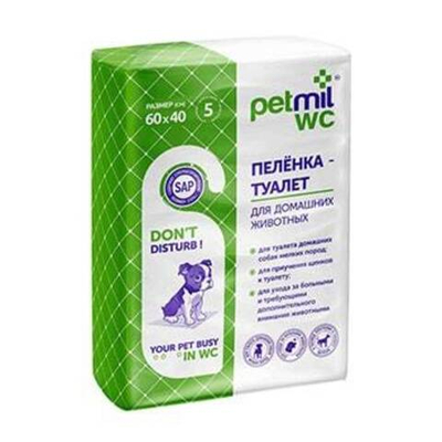 Медмил Petmil WC подстилка для кошек и собак гелевая одноразовая 60*40 см (упак 5 шт)