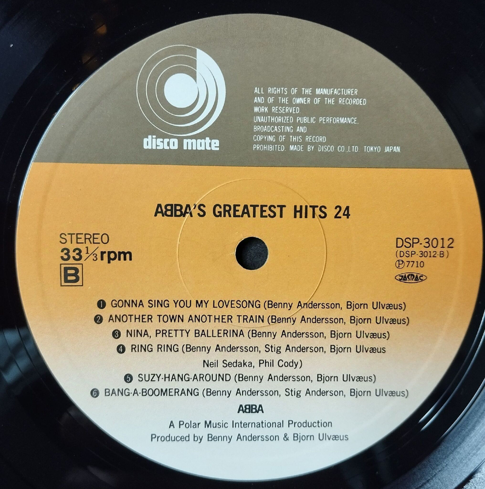 Винтажная виниловая пластинка LP ABBA АББА Greatest Hits 24 (Japan 1977) (No Obi) Waterloo