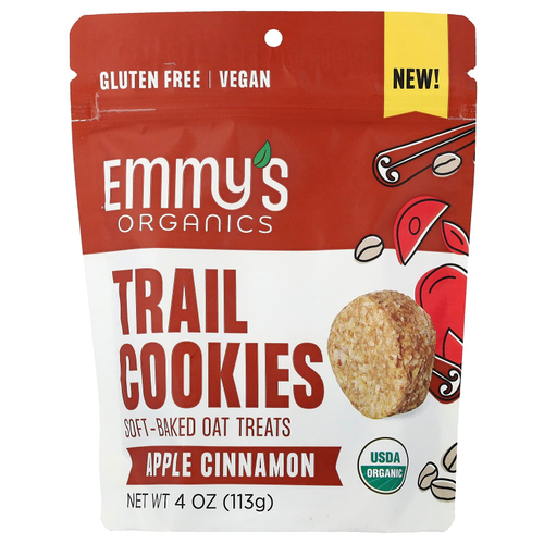 Emmy's Organic Cookies, Trail Cookies, запеченные овсяные лакомства, яблоко и корица, 113 г (4 унции)
