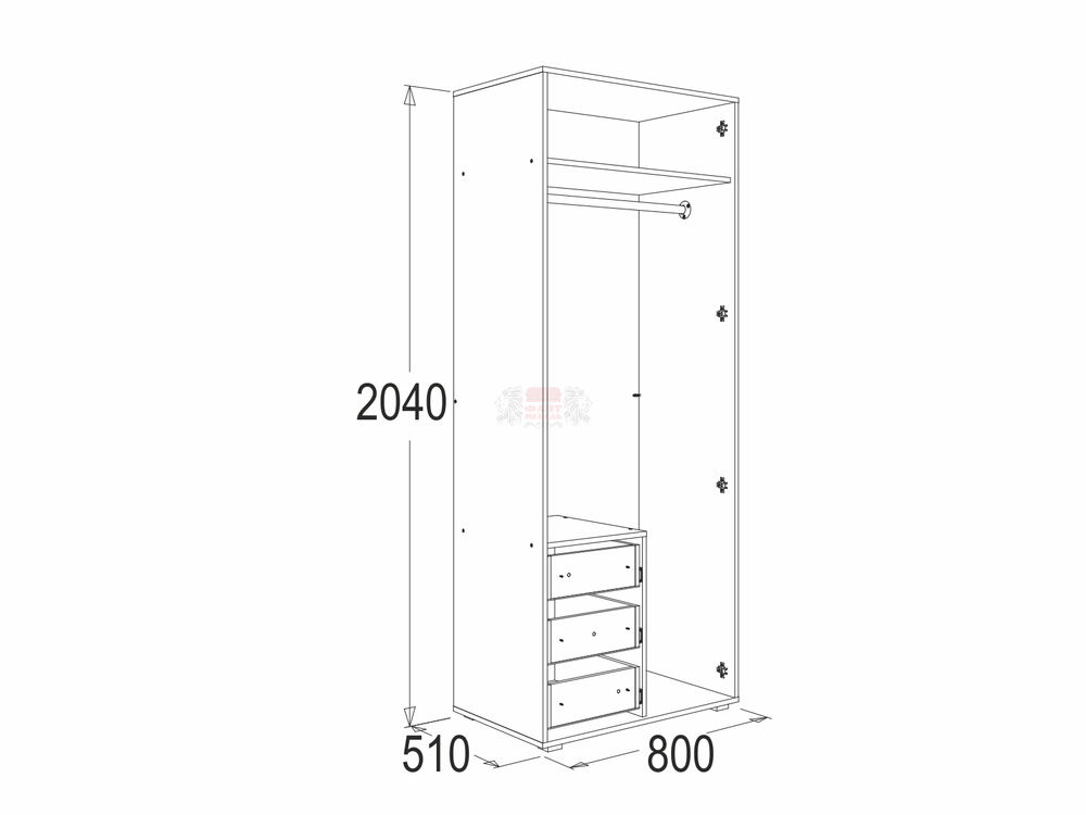 Уголок школьника Омега 16 Шкаф 2-х дв. для одежды и белья