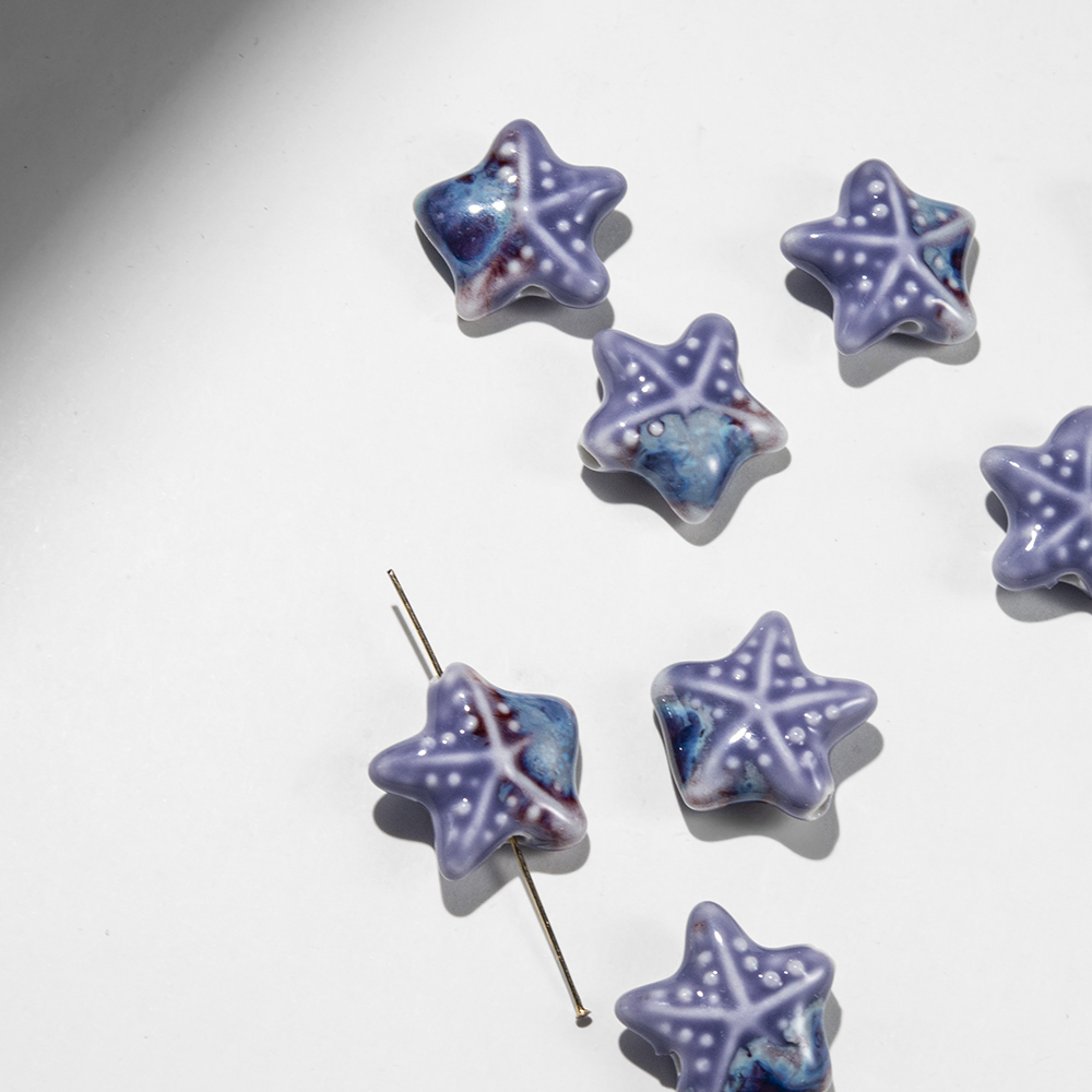 Бусина в форме морской звезды, 22*23,3мм, фиолетовая, глазурированный фарфор