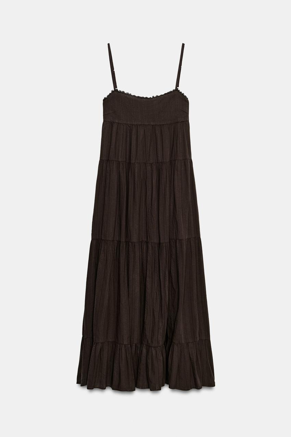 ZARA ДЛИННОЕ ПЛАТЬЕ, ТЕМНО-КОРИЧНЕВЫЙ