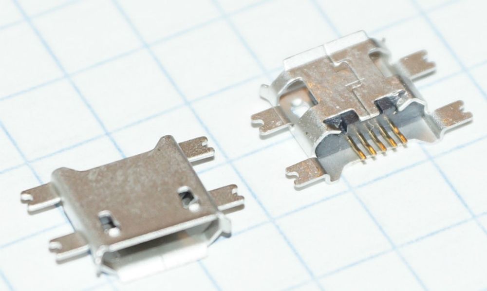 Разъем micro USB 5 pin для планшета, смартфона, посадка в плату, 4 крепления на припой, MUSB007