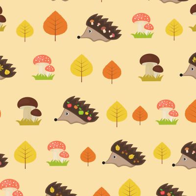 Осенний паттерн, ёжики и листья