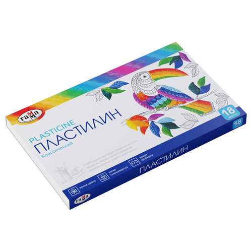 Пластилин Гамма "Классический", 18 цветов, 360г, со стеком, картон. упаковка