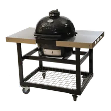 Керамический угольный гриль Primo Oval 200 Junior, 47 см, на столе с металлическими столешницами
