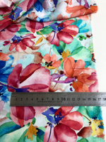 Штапель принт акварель малинов/голубой/зеленый