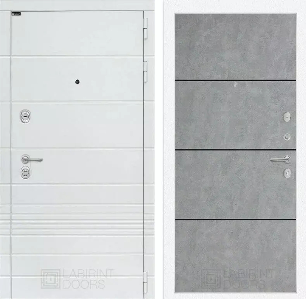 Дверь входная Лабиринт Трендо  25 - Бетон светлый, черные вставки металлическая