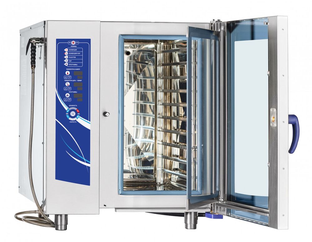 11000035562 Абат Пароконвектомат ПКА 10-1/1ВМ2 (инжекционный, 10хGN-1/1, память на 110 программ приготовления, без г/емкостей, 3х-канальный щуп, регулировка влажности, 5 скоростей вращения вентилятора, лицо нерж.)