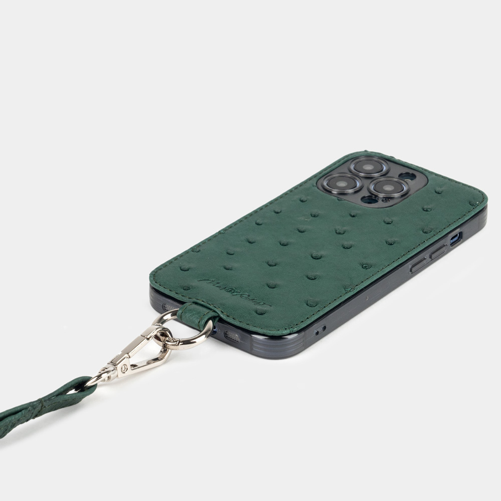 Чехол для iPhone 14 Pro из кожи страуса, зеленого цвета