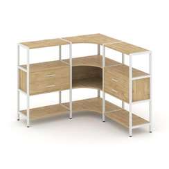 Shelf System Трехсекционный угловой стеллаж трехярусный с ящиками SN.STMU-331 Тиквуд Светлый/Металл