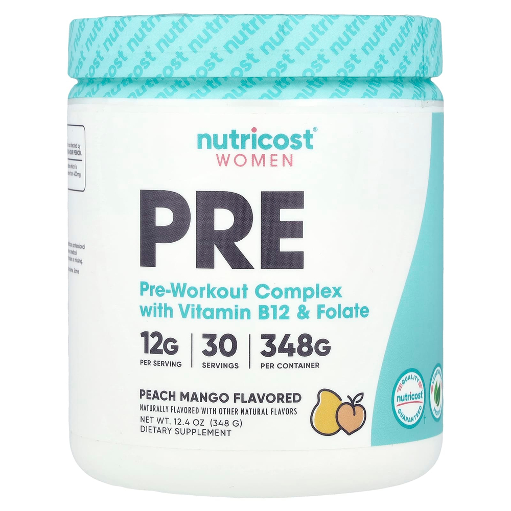 Nutricost, Для женщин, предтренировочный комплекс с витамином B12 и фолатом, персик и манго, 348 г (12,4 унции)
