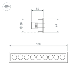 Светильник MS-ORIENT-BUILT-TURN-TC-S67x300-20W Warm3000 (BK-BK, 30 deg, 230V) (Arlight, IP20 Металл, 5 лет) 037210