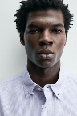 ZARA РУБАШКА С ФАКТУРНОЙ ОТДЕЛКОЙ, БЕЛЫЙ/НЕБЕСНО-ГОЛУБОЙ