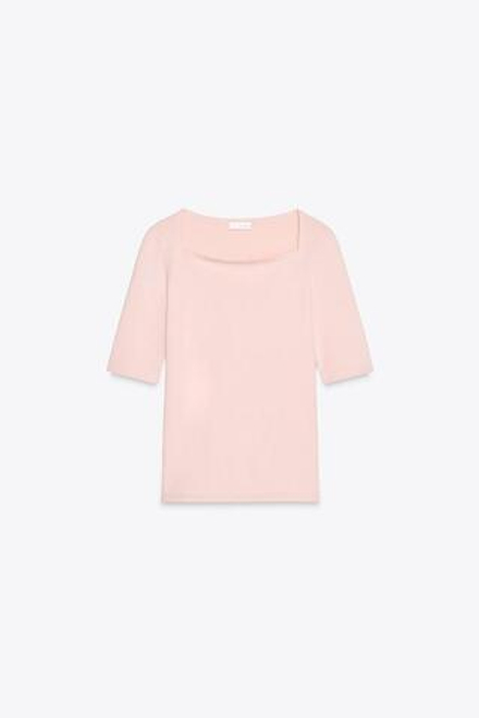ZARA ФУТБОЛКА С КВАДРАТНЫМ ВЫРЕЗОМ, РОЗОВЫЙ