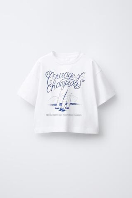 ZARA ФУТБОЛКА С НАШИВКОЙ, БЕЛЫЙ
