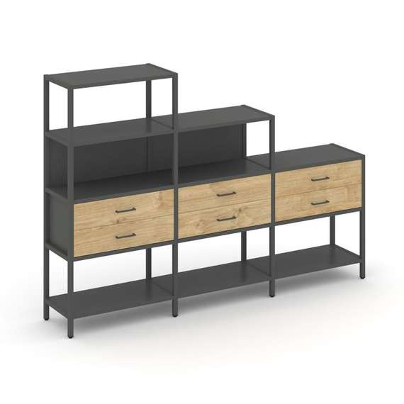 Shelf System Трехсекционный стеллаж четырех/трех/двухярусный с ящиками SN.STM-431 Антрацит/Тиквуд Св