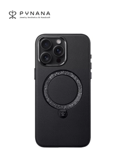 Чехол PYNANA для iPhone 15 PRO MAX кожа, австрийский хрусталь, полуночно-черный